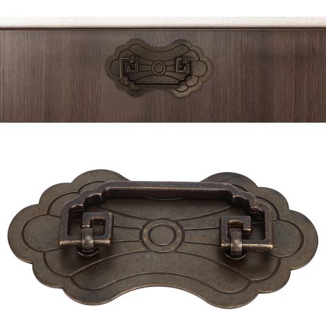 Poignées de tiroir, porte d'armoire ou boîte en bois en cuivre pur de style antique chinois, petites poignées rétro en cuivre à motif floral chinois de bon augure, couleur bronze antique (1/5)