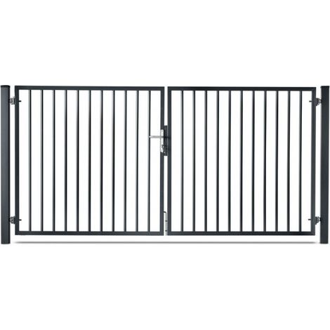 Portail barreaudé acier galvanisé passage 4m00 H 1m75 Gris anthracite (1/4)