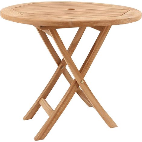 Concept-Usine – Table ronde pliable en teck 80 cm – Pour 4 personnes – Résistante aux intempéries – Rangement facile – Montage rapide