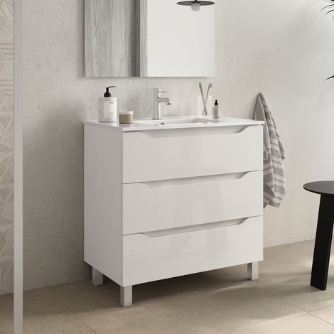 BATHME TRIO Mueble de Baño con Lavabo 3 Cajones Color Blanco Brillo - Medida: 80 cm - ref: AKR8003CBL+SA.LIECO8146