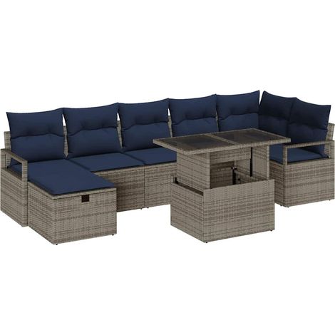 Conjunto de sofá de jardín con cojín 8 pcs Gris Poliratán vidaXL