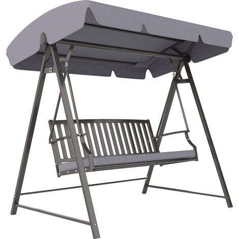 Columpio de jardín de 3 plazas con cojín de toldo ajustable y estructura de acero Soporta hasta 360 kg Medidas: 205 x 133 x 181 cm Color gris (1/5)