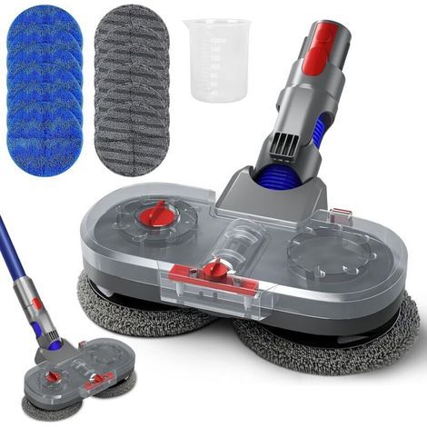 Tête de balai électrique pour aspirateurs Dyson V7 / V8 / V10 / V11 / V15, balai laveur de sols électrique Dyson avec réservoir d'eau amovible et 12 lingettes lavables (gris) (1/4)