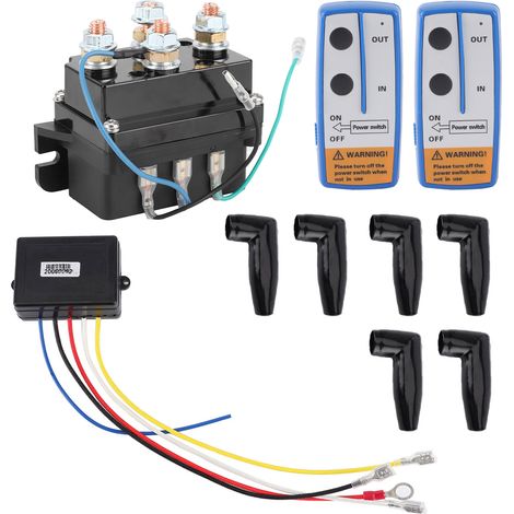 Contacteur de relais solénoïde de treuil électrique 12V 400A avec 6 capuchons de protection pour véhicules ATV UTV 4X4