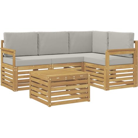 Set di divani da esterno 5 pz Bianco e Grigio Chiaro Poliestere vidaXL (1/5)