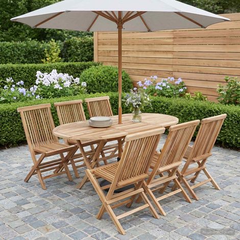 vidaXL Set di Mobili da Giardino 7 pz Naturale Legno di teak solido (1/5)