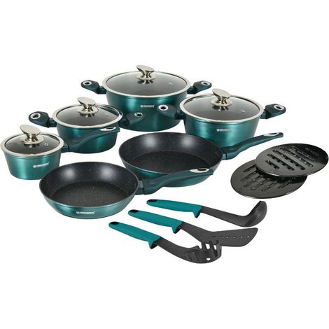 Batterie de cuisine 15 pièces avec revêtement en marbre Bleu HERZBERG HGMETBL15-BLU (1/5)