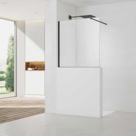 Swiss Aqua Technologies Pantalla de pared 110x100cm Crystal Glass® 8 mm anticalcárea, con brazos y perfiles en negro mate (SATBWIS110PRC)