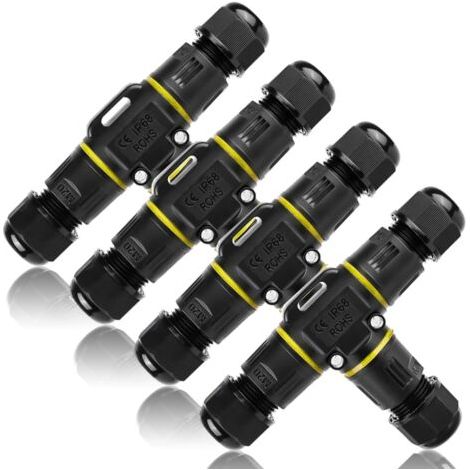Wasserdichter T-förmiger Verbinder, 4 Stück, IP68 wasserdichte Elektroverbinder, 3-Wege-Anschlussdose, wasserdichter elektrischer Verbinder, IP68 wasserdichte Kabelverbinder für Kabel mit einem Durchm (1/5)