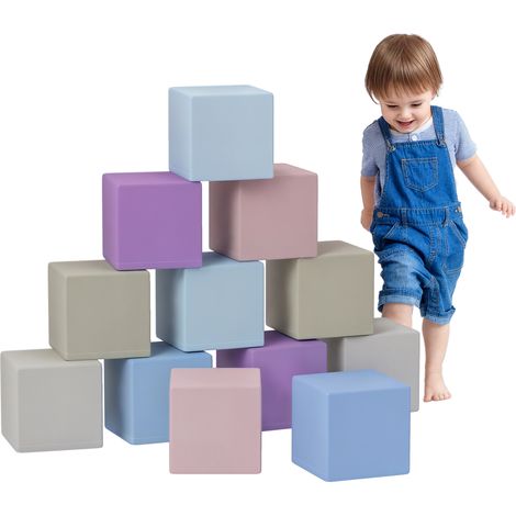 Softbausteine, 12 Würfel á 20 x 20 x 20 cm, pflegeleicht, kindersicher, für 1-3 Jahre, Kunstleder
