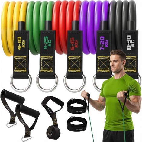 Bandes élastiques de musculation avec accessoires - Lot de 5