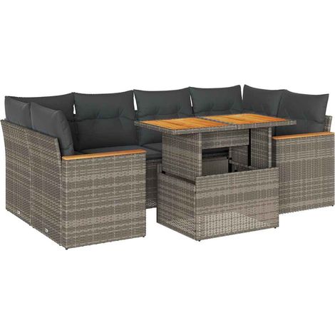 vidaXL Set Divano da Giardino 6pz con Cuscini Grigio Polyrattan Acacia (1/5)