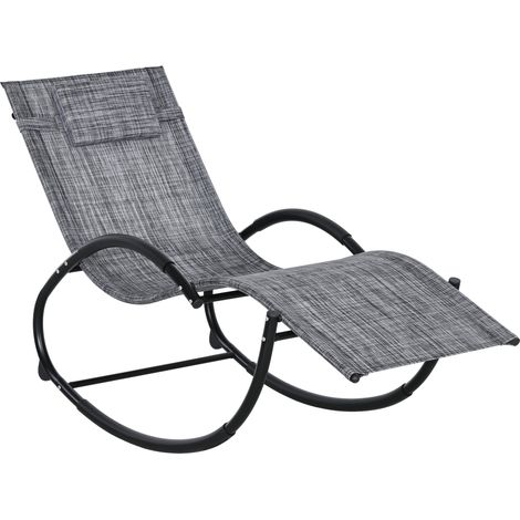 Chaise longue à bascule - Outsunny - avec tétière - utilisation extérieure intérieure - gris chiné