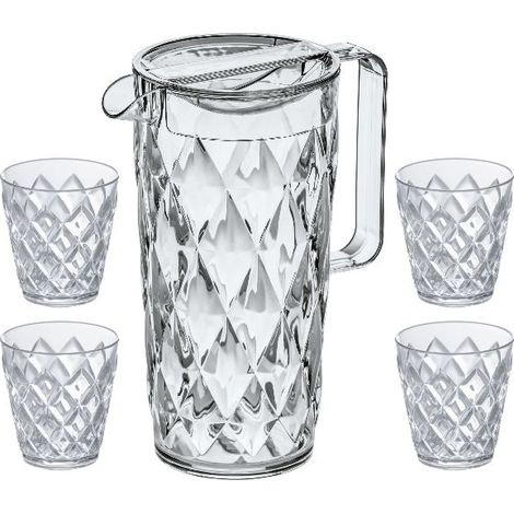 Set caraffa da 1,6 L + 4 bicchieri trasparenti - Crystal - Koziol