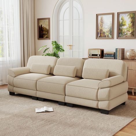 Modulares 3-Sitzer-Sofa aus Cord, 265 x 88,5 x 94 cm, Beige, REDOM (1/5)