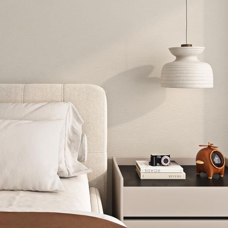 Papier Peint Autocollant Mural Blanc Cassé Papier Peint Beige Relief 40CMx10M Papiers Peints Adhésif Mural Chambre Corridor Revetement Adhesif Meuble Cuisine Film Adhesif pour Meuble Tiroir (1/5)