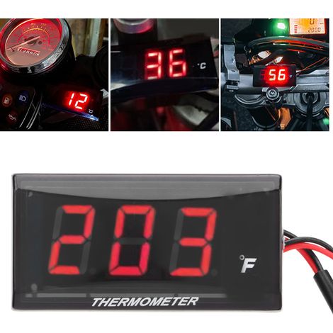 Modification pour moto : manomètre de température d'eau LCD ultra-mince universel DC12V + té rouge 18 mm (1/5)