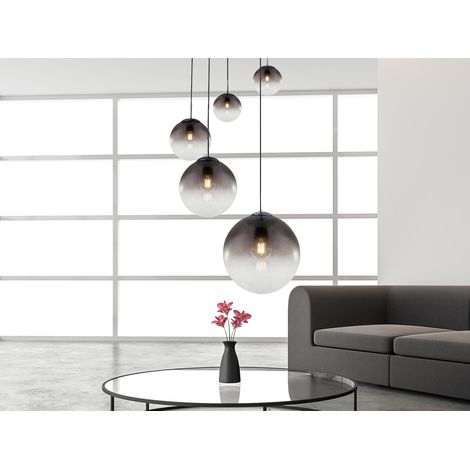 LED Pendelleuchte 5-flammig mit Glaskugeln aus Rauchglas, Ø 65cm (1/5)