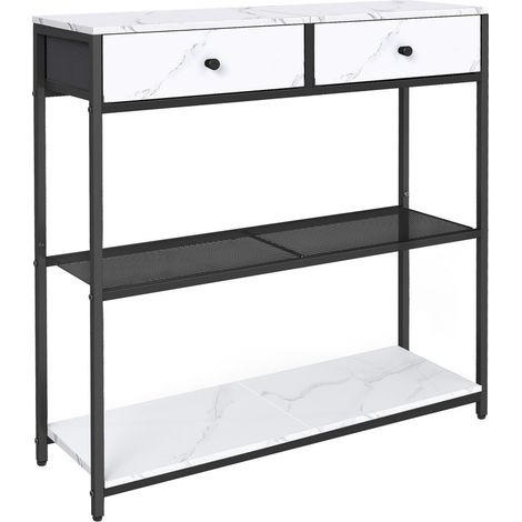 Vasagle – Table console étroite 3 niveaux – 2 tiroirs en tissu – Dimensions 24 x 76 x 80 cm – Blanc marbré et noir d'encre – Meuble moderne pour entrée et salon (1/5)