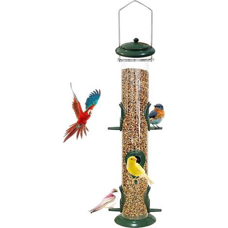 1 mangeoire à oiseaux en métal avec 6 ports d'alimentation, mangeoire à oiseaux en tube avec crochet en acier, mangeoire à oiseaux sauvages en plastique dur pour suspendre à l'extérieur, (1/5)