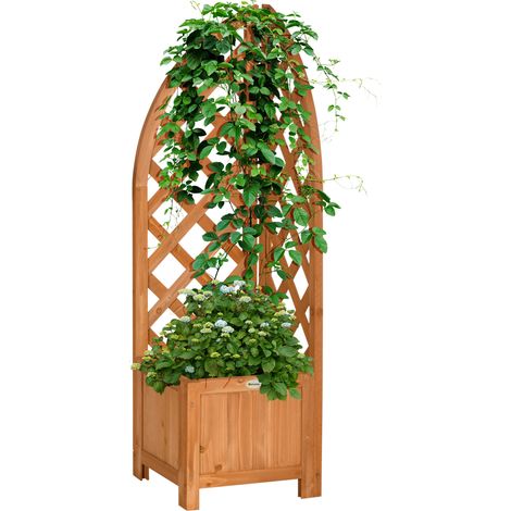 Jardinière surélevée, en bois, naturel, 32 x 32 x 108 cm, imperméable, pour jardin balcon, culture fleurs légumes (1/5)