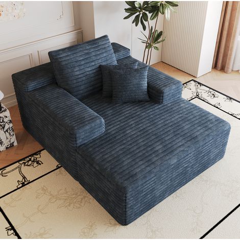 Chaise longue modulare in velluto a coste blu, schiuma, 115 x 159 x 83 cm, senza montaggio DESVIAE (1/5)