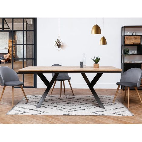 BOBOCHIC - Table à manger STEEL Bois de manguier massif et pieds en métal noir  180x90 (1/5)