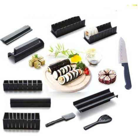Kit de fabrication de sushis 11 pièces, ensemble pour faire des rouleaux de sushis soi-même, comprenant 8 moules à riz de formes différentes, un couteau à sushi, une fourchette et une spatule. Idéal p (1/5)