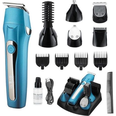 (blau) 5-in-1 Multifunktions-Trimmer für Herren, wiederaufladbarer Profi-Barttrimmer, Herren-Pflegeset, Blau (1/5)