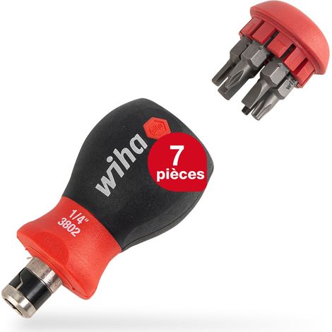 Wiha Tournevis avec magasin d'embouts Stubby Jeu mixte de 7 embouts doubles (43613)