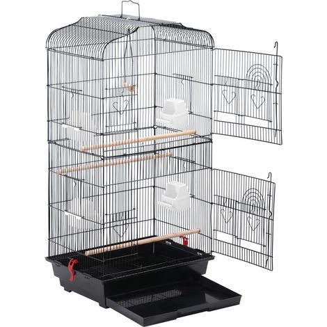 Yaheetech – Volière portable pour oiseaux 46 x 35 x 104,5 cm – Métal et plastique – 4 perchoirs et mangeoire – Accès facile et nettoyage simplifié