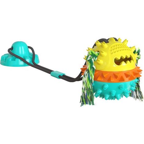 Juguete interactivo para perros que mastican con fuerza, pelota dispensadora de premios, juguete Ventouse para perros (amarillo + azul lago) (1/5)