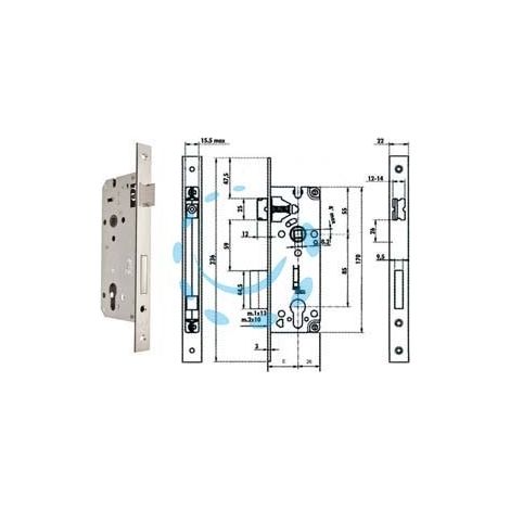 SERRATURA DA INFILARE A CILINDRO BORDO QUADRO NICHELATO SATINATO 52X - mm.70 (Y52X00700S2)