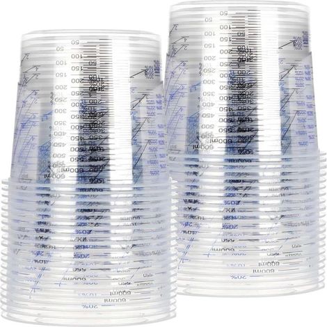 Lot 20 Gobelets Doseurs Jetables Gradués 600 ml – Plastique Transparent – Pratiques (1/5)