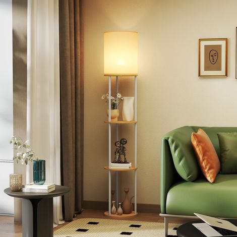 Stehlampe mit Ablagen, 3 Farbtemperaturen, Fernbedienung für Wohnzimmer, Schlafzimmer, Büro, natürliches Licht