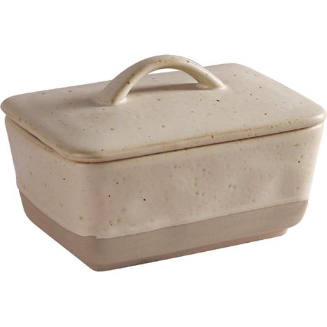 Bol à beurre rectangulaire en céramique avec couvercle, pour beurre 250 g/500 g, beurre rustique, bol à beurre fait à la main pour réfrigérateur et table à manger (couleur fromage, 350 (1/5)
