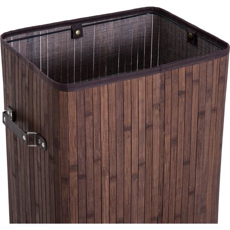 Panier à linge en bambou marron avec couvercle et sac en tissu amovible, 60x30x40 cm, pour salle de bain