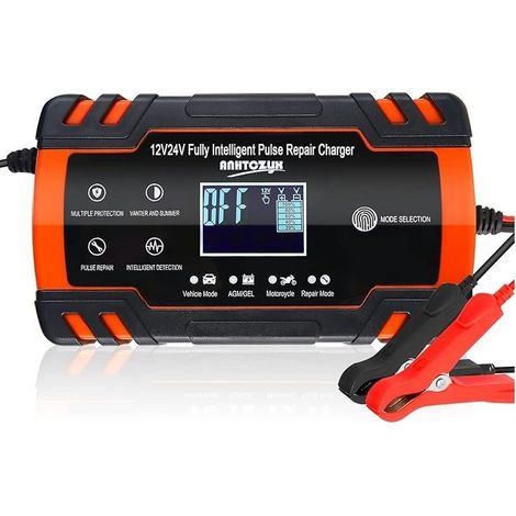 Chargeur et Mainteneur de Batterie Automatique Intelligent,Chargeur de Secours Portable 12V/8A 24V/4A avec Chargeurs à Flotteur de Réparation D'impulsion pour Voiture,Tondeuse à Gazon,Moto,etc (1/5)