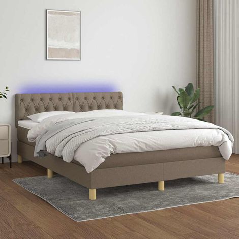 vidaXL Sommier à lattes de lit avec matelas LED Taupe 140x190 cm Tissu (1/5)