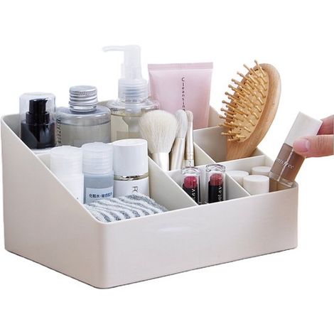 Organisateur de maquillage - Boîte de rangement pour cosmétiques, bijoux et vernis à ongles - Rangement beauté - Blanc crème (1/5)