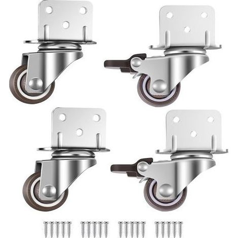 Lot de 4 petites roulettes pivotantes pour meubles, 25 mm avec frein, plaque en L (25 mm) (1/5)