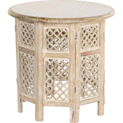 Table d'appoint en bois de manguier coloris naturel - diamètre 53 x hauteur 53 cm -PEGANE- (1/4)