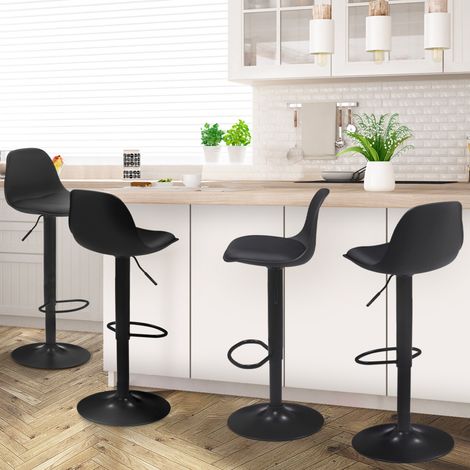 Lote de 4 taburetes de bar negros de diseño KARL con patas negras