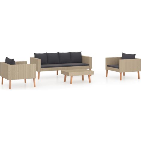 Mobili da giardino mobili da esterno Set di mobili da 4 pezzi con cuscini in resina intrecciata beige (1/5)