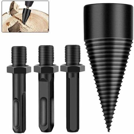 42mm Foret de Fendage de Bois, Fendeur de Bois Conique pour Perceuse à Bois et Fraise à Bois de chauffage Fendeur conique en acier Haute vitesse avec 3 poignées (Hex+Square+Round)