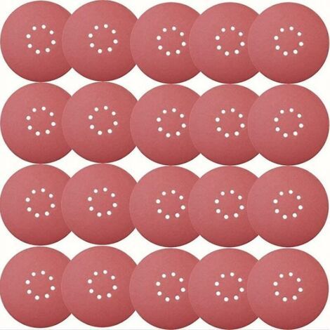 30-teiliges Schleifscheiben-Set, 225 mm Durchmesser, 5 Körnungen (40/60/100/120/180/240), 8 Löcher, rot, Trockenbauschleifpapier (1/5)