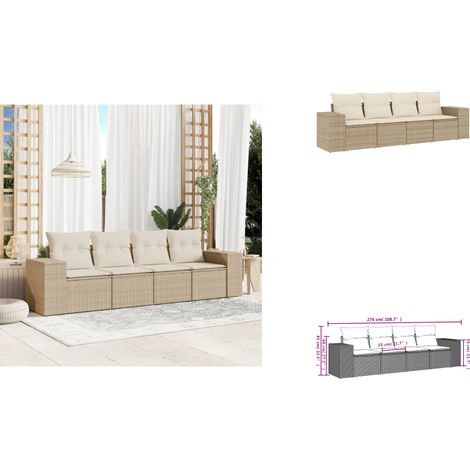 4-tlg. Garten-Sofagarnitur mit Kissen Beige Poly Rattan - Gartensofas - Outdoor Möbel - Gartenmöbel Set - Rattan Gartenmöbel - Polyethylen Gartenmöbel (1/3)