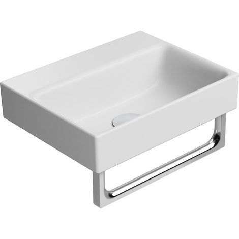 Lavabo en céramique NUBES 40x32cm, bord inférieur rainuré, sans trou pour robinetterie, blanc mat (1/3)