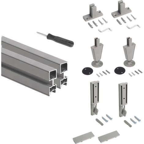 Emuca Satz von 2 Zero Rahmen mit Beschlägen und Profilen für Boden- und Wandmontage mit Nivellierer, Aluminium und Zamak, Steingrau (1/5)