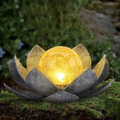 Solar Garden Light Outdoor, Crackle Glass Lotus Shape Decoration, Waterproof LED Metal Flower Lights for Patio, Lawn, Pathway, Table, Floor (1/4)